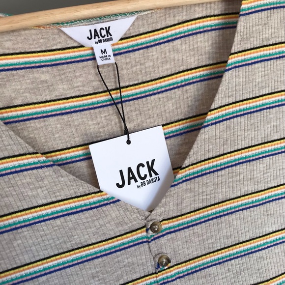 Jack by BB Dakota • M • Striped Ribbed Faux Button Short Dress Flounce Ruffle - Picture 2 of 4